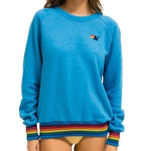 NWT Aviator Nation Rainbow Rib Crew Sweatshirt - Ocean, medium